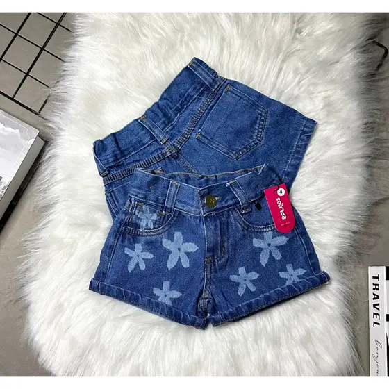 Shorts Jeans Infantil Menina Estampa Flor Short Feminino OPL KIDS