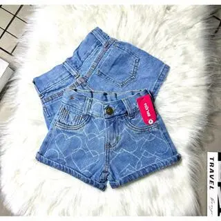 Shorts Jeans Estampa CoraçãoInfantil Menina Feminino OPL KIDS