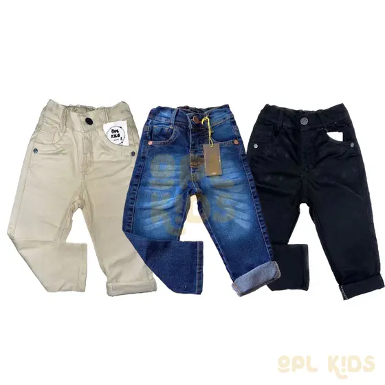 Kit 3 Calças Jeans Preta Bege Skinny Brim Infantil Menino Masculina