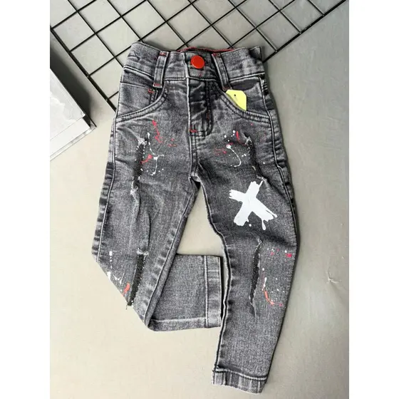 Calça Jeans Infantil Jogador X Branco Elastano Skinny Preto Marmorizada