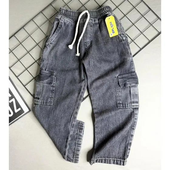 Calça Cargo Street Jeans Preta Marmorizada Infantil Skatista Juvenil Unissex Menino Menina