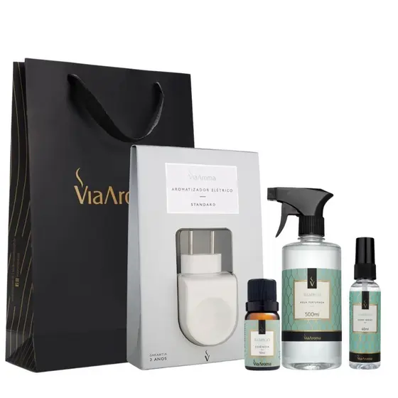 Kit Bamboo - Via Aroma (aromatizador plástico, home spray, água perfumada e essência) para ambientes