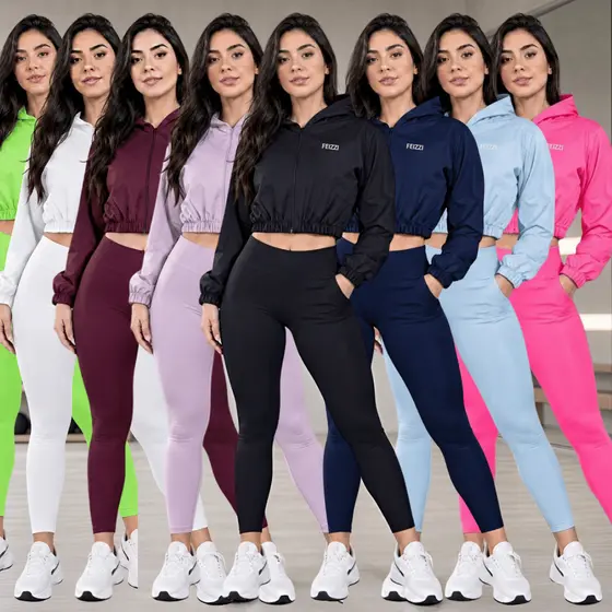Blusa Comprida de Frio Jaqueta Cropped Corta-vento Tactel Leve Academia Fitness Feminino