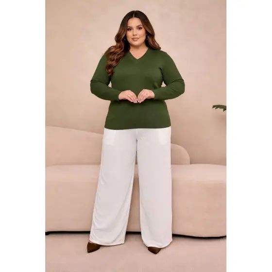 suéter feminino blusa tricô gola V feminino, blusa de frio feminina