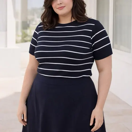 Blusa de trico feminina modal listrada plus size