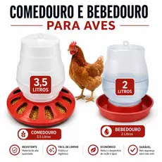 COMEDOURO/BEBEDOURO PARA AVES COMEDOURO 12 FUROS 3,5LT BEBEDOURO 2 LITROS