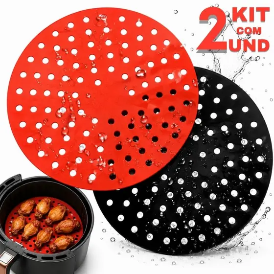 Kit 2 Tapete Redondo Silicone airfryer Universal Fritadeira