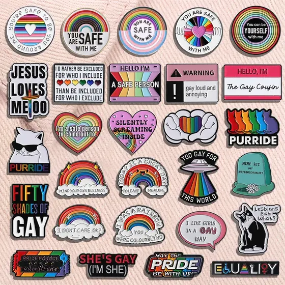 50 Estilos Criativos LGBTQ Esmalte Broche Bandeira Arco-Íris Crachás Pansexual Símbolo Asexual Crachá Coração Orgulho Lésbico Gay Jóias