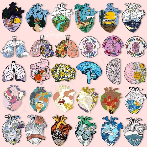 Órgãos Criativos Coração Esmalte Médico Pulmão Broches De Lapela Crachás Jóias De Desenho Animado Presente Para