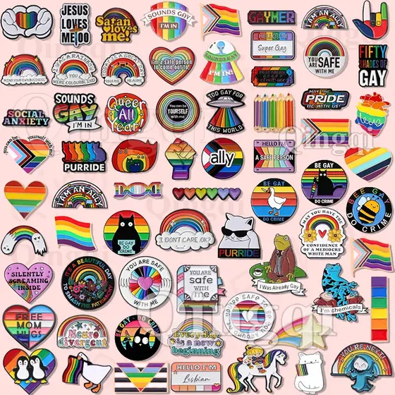 Pin De Esmalte De Gato Preto Arco-Íris Gravata Desenho Animado Sapo Crachás Lapela Alfinete Animal Orgulho Joias Presente Acessórios