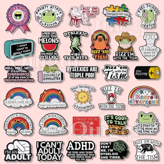 Engraçado Tdah Saúde Mental Animal Broche Pinos Eu Não Posso Adulto Hoje Ansiedade Social Emblemas De Metal Jóias Presen