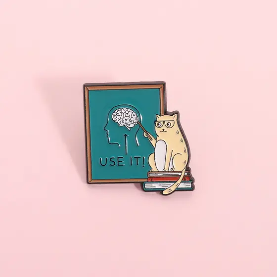 Broche De Cérebro De Gato Fofo , Citações Engraçadas , Emblemas De Metal , Acessórios De Mochila , Presente Para Amigos