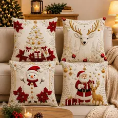 Kit 4 Capas de Almofadas Decorativas Natal 45x45 com Zíper