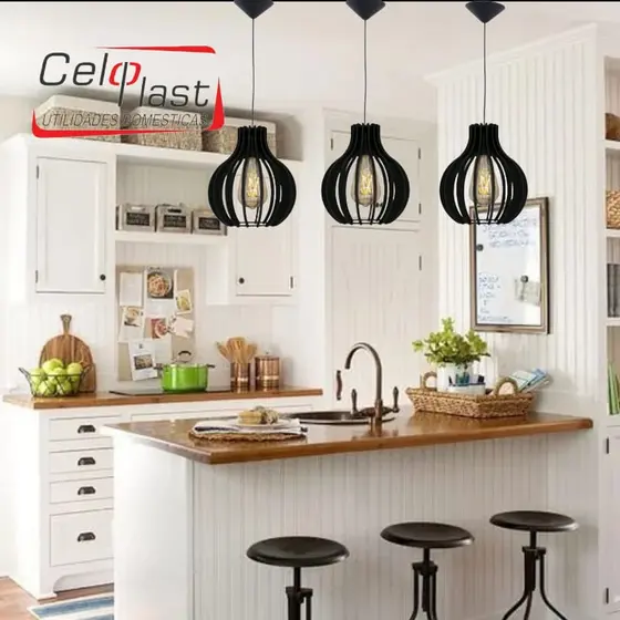 Kit com 5 Luminárias Pendentes Abajur de Teto em MDF Lustre Moderno Decorações