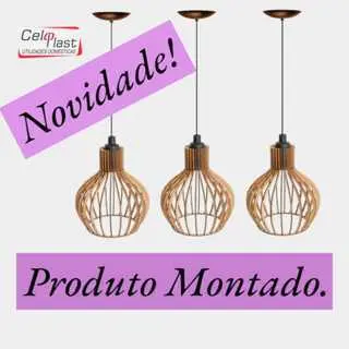 Kit 3 Pendente Luminária De Teto Lustre de Sala / Cozinha PP em Madeira Modelo Veneza Decorações -MONTADO-