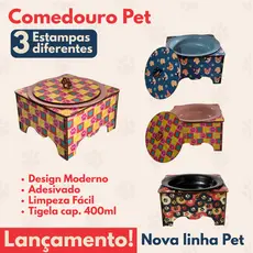 Comedouro Pet em MDF Adesivado Tigela/Pote 400ml Para Ração e Petisco.