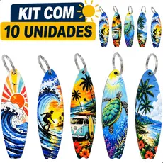 Kit 10 Chaveiros Prancha de Surf MDF 3mm Com Argola Coloridos Lembrancinha Praia Brinde Presente