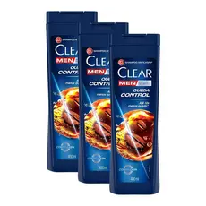 Kit 3 Shampoos Anticaspa Clear Men Queda Control com 400ml