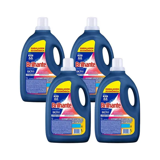 Kit 4 Lava-Roupas Líquido Brilhante Limpeza Total 5l 