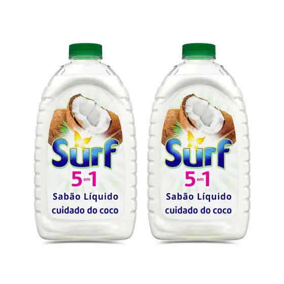 Kit 2 Lava-Roupas Líquido Surf 5 em 1 Cuidado do Coco 3 Litros