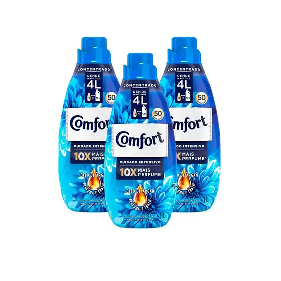 Kit 3 Amaciante Concentrado Comfort Intense Cuidado Essencial 1 Litro