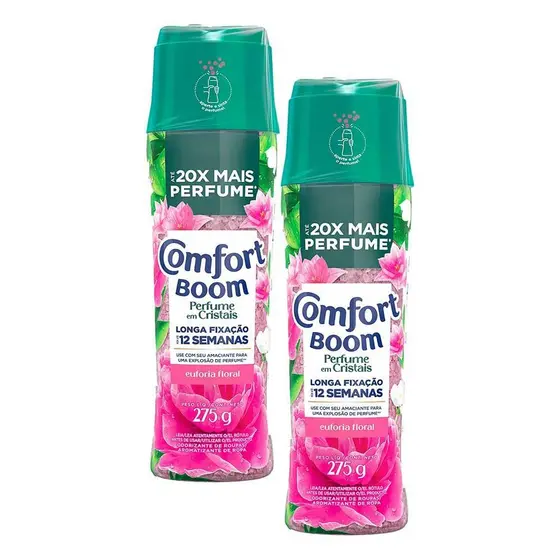 Kit 2 Odorizante de Roupas Comfort Boom Perfume em Cristais Euforia Floral 275g