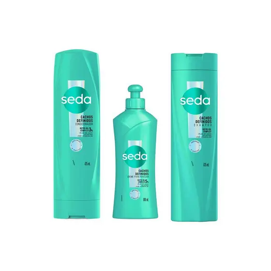 Kit Seda Cachos Shampoo Cachos Comportados 325ml + Condicionador Cachos Definidos 325ml + Creme para Pentear 300ml