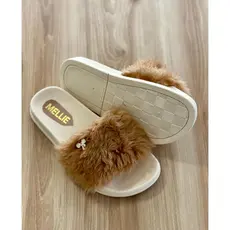 Chinelo Slide Feminino Mellie Marrom Pelo Quentinho Tamanho Especial Numero Grande 40 41 42 43