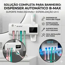 Porta Escova De Dente e Pasta Esterilizador UV Recarregável Sensor Automático B-MAX