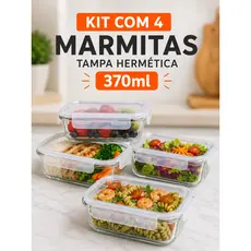 Pote De Vidro Com Tampa Hermética Kit Com 4 Potes 370ml