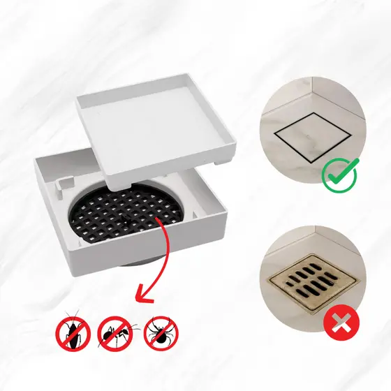 Kit 2 Ralos Oculto 10x10 Invisível Sifonado inteligente - Seca piso/Porcelanato com tela