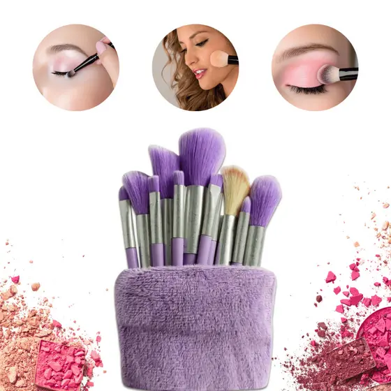 Kit Pincel Maquiagem 13 Peças Profissional Com Estojo Luxo Maquiagem – Base Pó, Sombra e Lábios LUXO