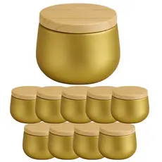 Kit 10 Latas Douradas Premium com Tampa de Madeira – Para Velas Artesanais, Lembrancinhas