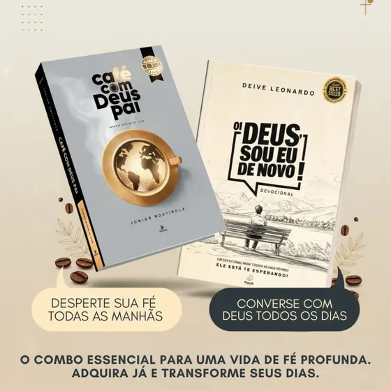 Kit 2 Livros Cristãos: Café com Deus Pai Junior Rostirola + Oi Deus Sou Eu De Novo Deive Leonardo