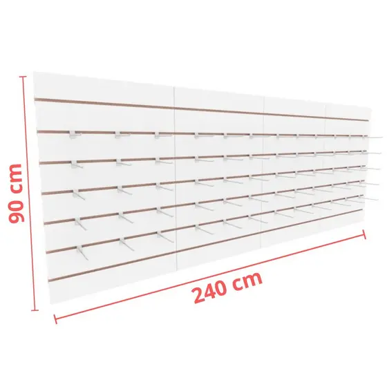 Painel canaletado com 60 ganchos 90x240 Branco mdf canaletado Closet Fácil