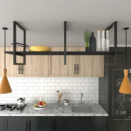Prateleira industrial suspensa nichos para cozinha Preto E-nichos