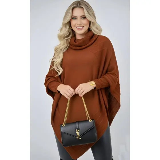 PONCHO TRICOT INVERNO CAPA GOLA ALTA