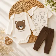 Conjunto Roupa 3 Peças Body Calça Mijao Bebe Menino 100% Algodão Estampas Divertidas
