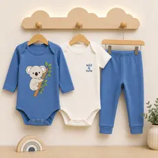Kit Conjunto Bebê 3 Peças Trio Algodão: Body Calça Mijão ou Regata Shorts Estampas Divertidas Enxoval Menino Verão Inver