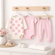 Kit Roupa Bebe Menina 3 Pecas Trijunto Body Manga Longa Curta e Calca Suedine Algodao
