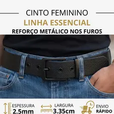 Cinto Feminino Ajustável Casual Fivela Metálica Calça Jeans Short Furos Reforçados Várias Cores Plus Size