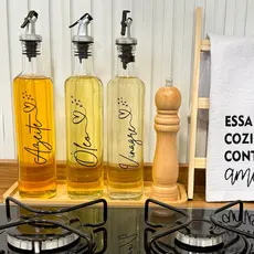 Galheteiro 3 peças - porta azeite e vinagre - 525 ml - porta azeite - cozinha - potes de mantimentos