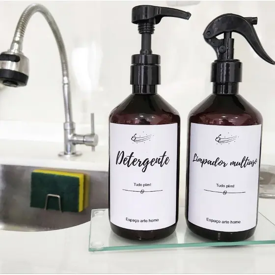 kit dispenser detergente + limpador multiuso - porta detergente - frasco de âmbar - cozinha