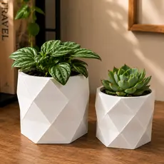 Kit 2 Vaso Vasinho Geométrico Suculenta Cacto Jardim Enfeite Planta Decoração Casa Sala Mesa