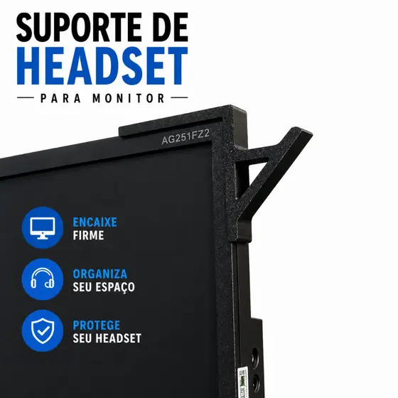 Suporte Gancho Monitor Headset Fone Ouvido Fita Fixação 3M Organização Reforçado Setup Gamer Jogo