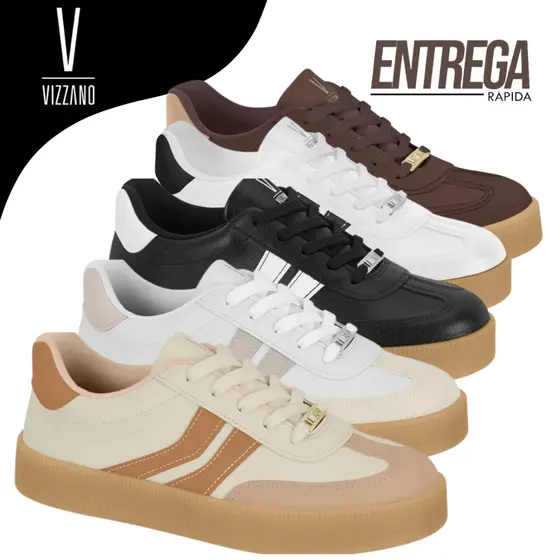 Tênis Vizzano Feminino Retrô Solado Marrom Plataforma Vintage Streetwear Confortável Casual Original