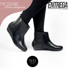 Bota Feminina Modare Ultraconforto Cano Curto Salto Anabela Napa Snake Casual