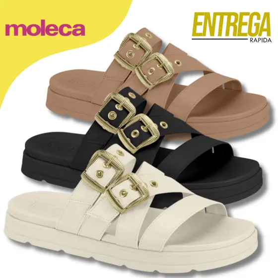 Sandália Feminina Papete Slide Moleca Anatômica Leve Fivela Confortável