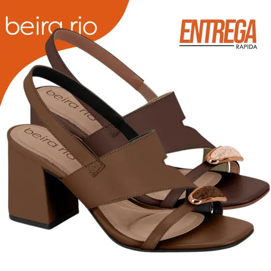 Sandalia Feminina Beira Rio Salto Bloco Medio Elastico Calce Facil Confortavel Social Original
