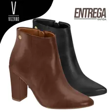 Bota Vizzano Original Feminina Cano Curto Salto Bloco Grosso Alto Confortável com Zíper